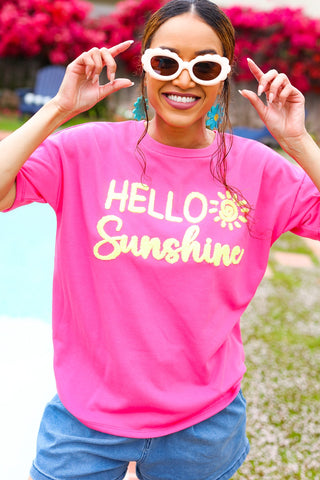 Feeling Joyful "Hello Sunshine" Embroidered French Terry Top