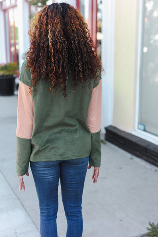 Holiday Vibes Taupe/Green Fleece Zip Up Cinched Hem Pullover