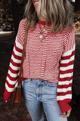 LDC Striped Patchwork Knit Sweater