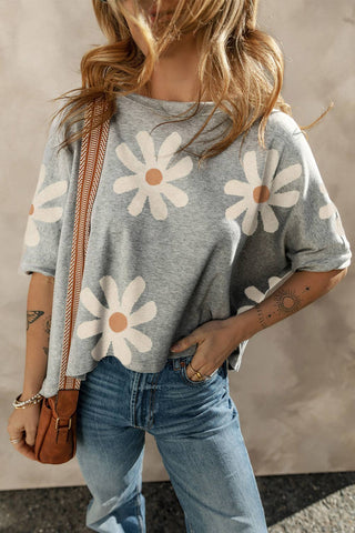 LDC Big Flower Pattern Round Neck Shift Blouse