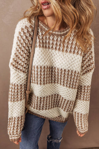 Cable Knit Drop Shoulder Round Neck Sweater