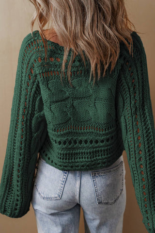 LDC Hollow-out Cable Knit Cropped Sweater