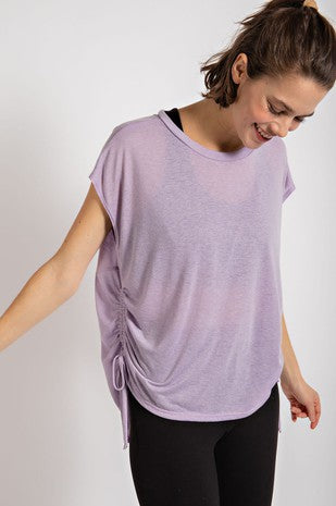 GREY POLY LINEN SHORT SLEEVES TOP WITH DRAWSTRING