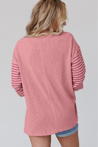 Blush Blossom Colorblock Striped Bishop Sleeve Top