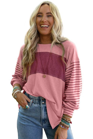 Blush Blossom Colorblock Striped Bishop Sleeve Top