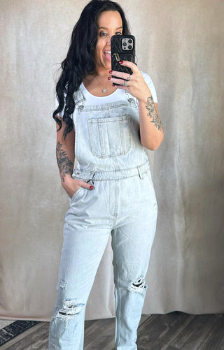 Risen RELAXED FIT DISTRESSED OVERALL JEANS