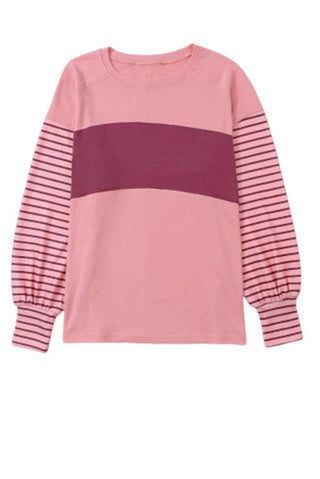 Blush Blossom Colorblock Striped Bishop Sleeve Top