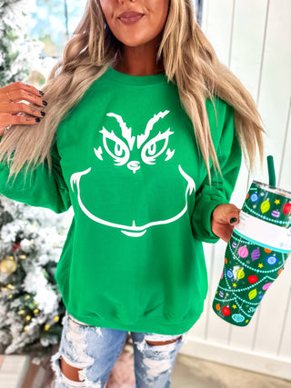 Grinch Face Green Graphic Crewneck Sweatshirt