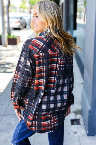 Plaid Textured Pockets Shacket