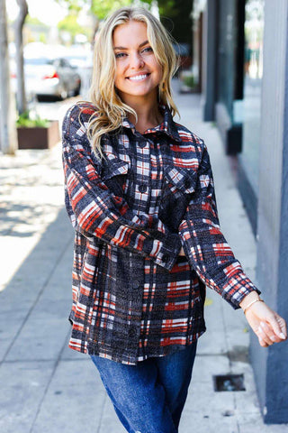 Plaid Textured Pockets Shacket