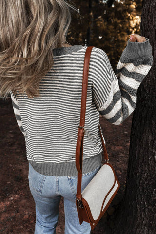 LDC Striped Patchwork Knit Sweater