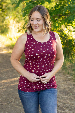 IN STOCK Luxe Crew Tank - Micro Burgundy Floral