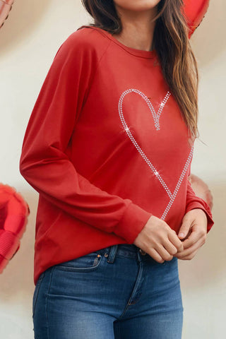 Rhinestone Heart Shaped Long Sleeve Sweatshirt