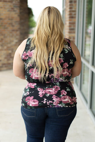 IN STOCK Luxe Crew Tank - Black and Mauve Floral