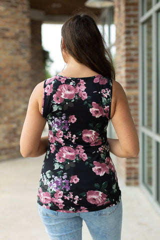 IN STOCK Luxe Crew Tank - Black and Mauve Floral