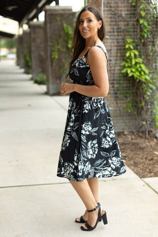 IN STOCK Cassidy Midi Dress - Black and White Floral