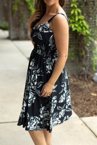 IN STOCK Cassidy Midi Dress - Black and White Floral