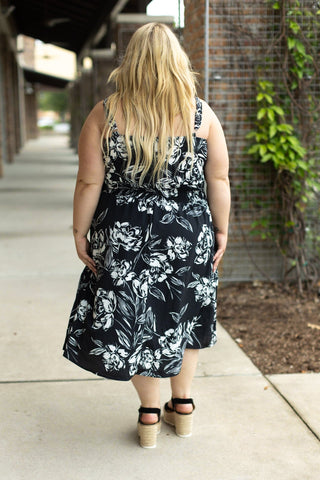 IN STOCK Cassidy Midi Dress - Black and White Floral