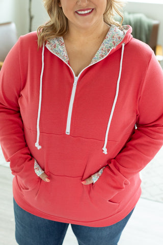 Classic Halfzip Hoodie - Watermelon with Floral Accent