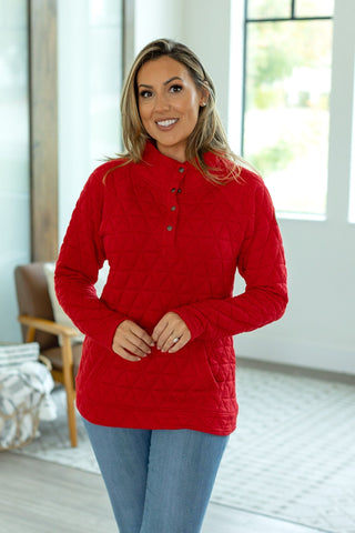IN STOCK Geometric Button Snap Pullover - Red