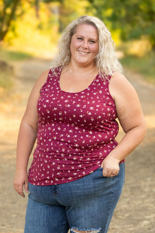 IN STOCK Luxe Crew Tank - Micro Burgundy Floral