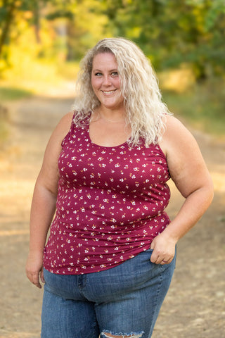 IN STOCK Luxe Crew Tank - Micro Burgundy Floral