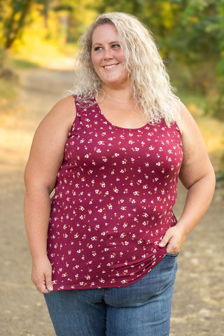 IN STOCK Luxe Crew Tank - Micro Burgundy Floral