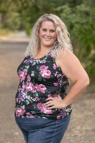 IN STOCK Luxe Crew Tank - Black and Mauve Floral