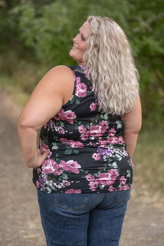 IN STOCK Luxe Crew Tank - Black and Mauve Floral