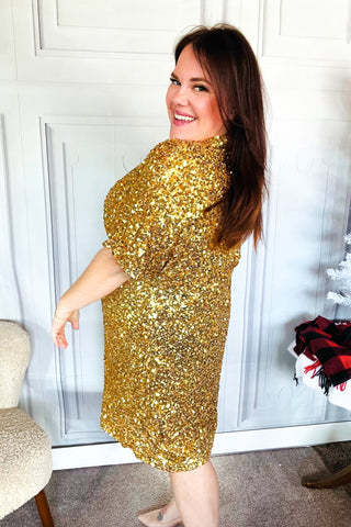 New Year Diva Dolman Gold Sequined Lined Babydoll Dress