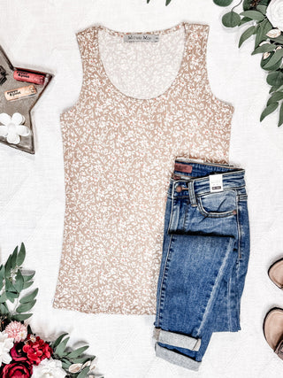 IN STOCK Luxe Crew Tank - Tan Floral