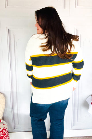 PLUS Casual Chic Yellow & Ivory Stripe Oversize Knit Sweater