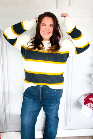 PLUS Casual Chic Yellow & Ivory Stripe Oversize Knit Sweater