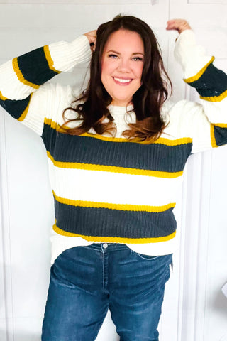 PLUS Casual Chic Yellow & Ivory Stripe Oversize Knit Sweater