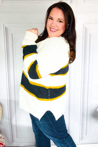 PLUS Casual Chic Yellow & Ivory Stripe Oversize Knit Sweater