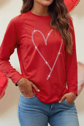 Rhinestone Heart Shaped Long Sleeve Sweatshirt