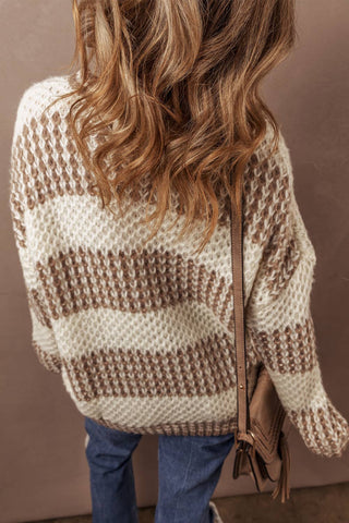 Cable Knit Drop Shoulder Round Neck Sweater