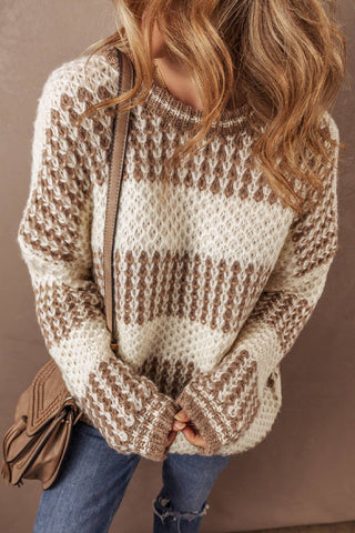 Cable Knit Drop Shoulder Round Neck Sweater